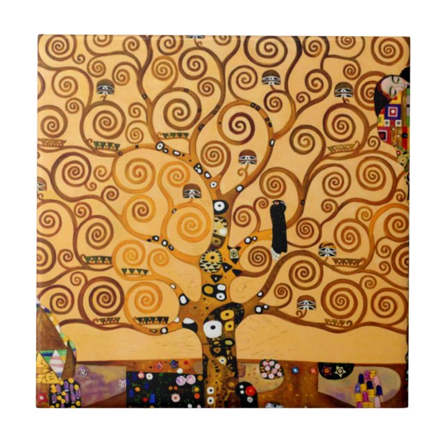 Livets träd vid Gustav Klimt konst Kakelplatta (Framsidan)