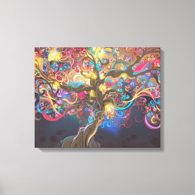 Livets träd vid natttekonst Poster Canvastryck (Framsida)