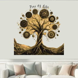 Livets träd Whimsique Abstrakt Art in Black Guld