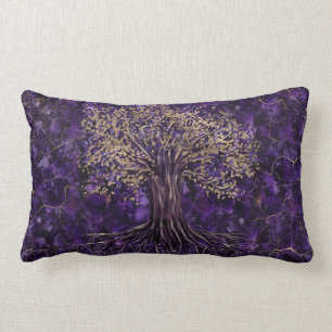 Livets träd - Yggdrasil Amethyst och guld Lumbarkudde