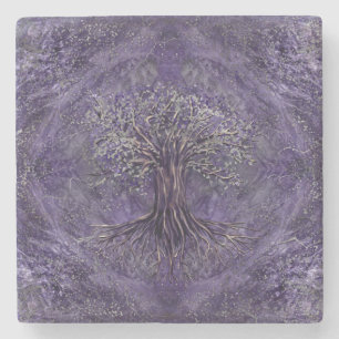 Livets träd - Yggdrasil Amethyst och silver Stenunderlägg