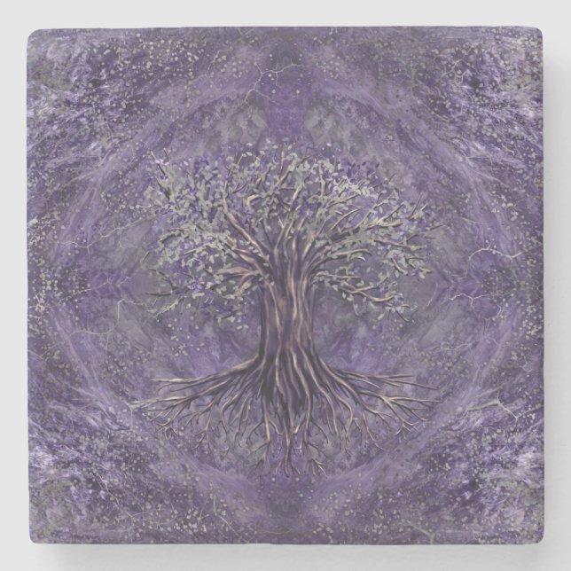 Livets träd - Yggdrasil Amethyst och silver Stenunderlägg (Framsidan)