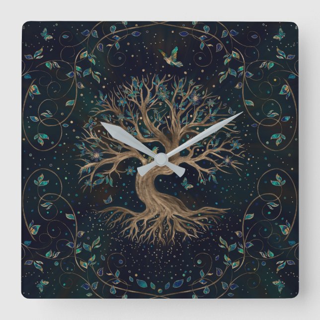 Livets träd - Yggdrasil Fyrkantig Klocka (Framsida)