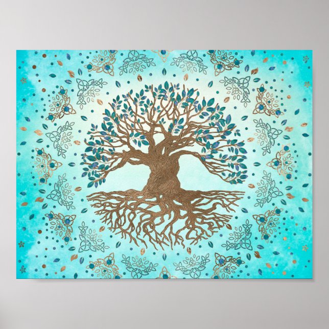 Livets träd - Yggdrasil - Gentle blue Poster (Framsidan)
