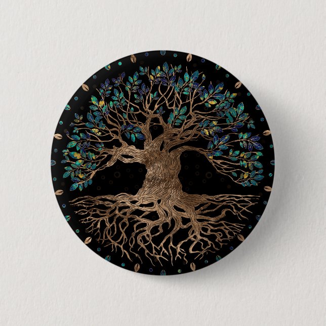 Livets träd-Yggdrasil Golden och Marble ornament Knapp (Framsida)