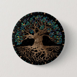 Livets träd-Yggdrasil Golden och Marble ornament Knapp