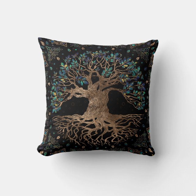 Livets träd-Yggdrasil Golden och Marble ornament Kudde (Framsida)
