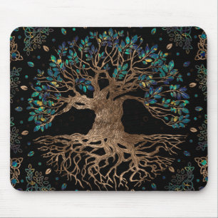 Livets träd-Yggdrasil Golden och Marble ornament Musmatta