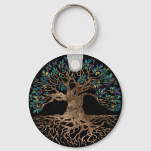 Livets träd-Yggdrasil Golden och Marble ornament Nyckelring