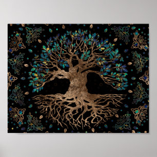 Livets träd-Yggdrasil Golden och Marble ornament Poster