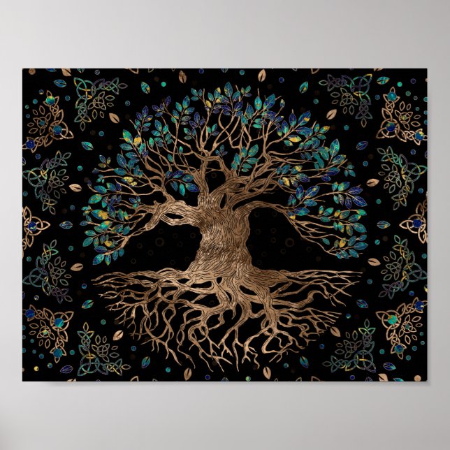 Livets träd-Yggdrasil Golden och Marble ornament Poster (Framsidan)