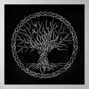 Livets träd - Yggdrasil - gråton Poster