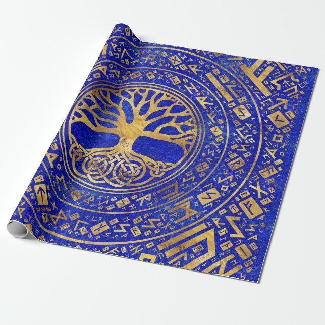 Livets träd - Yggdrasil - Lapis Lazuli Presentpapper (Utrullad)
