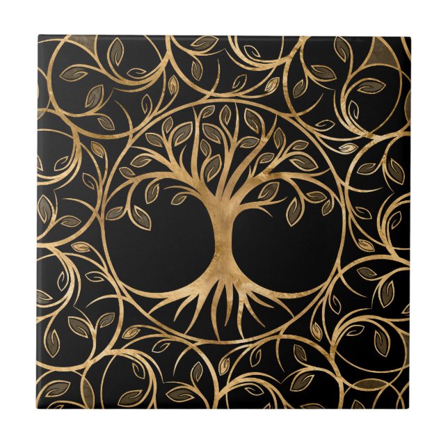 Livets träd - Yggdrasil Mandala ram Kakelplatta (Framsidan)