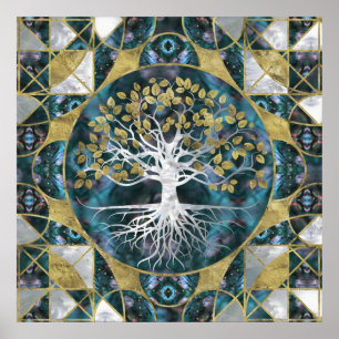 Livets träd - Yggdrasil - marmor och guld Poster
