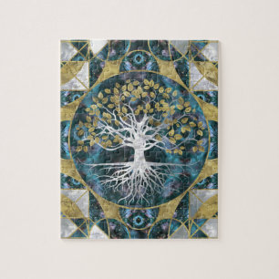 Livets träd - Yggdrasil - marmor och guld Pussel