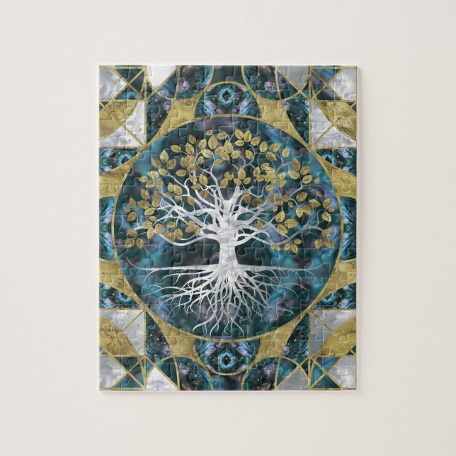 Livets träd - Yggdrasil - marmor och guld Pussel (Vertikal)