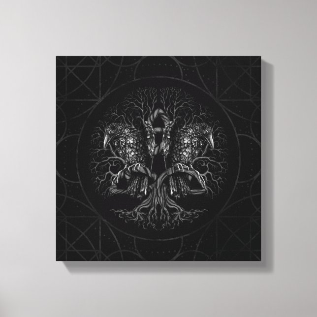 Livets träd-Yggdrasil med ravens Canvastryck (Framsida)