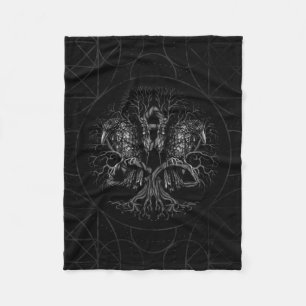Livets träd - Yggdrasil med ravens Fleecefilt