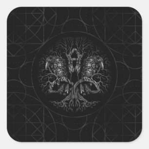 Livets träd-Yggdrasil med ravens Fyrkantigt Klistermärke