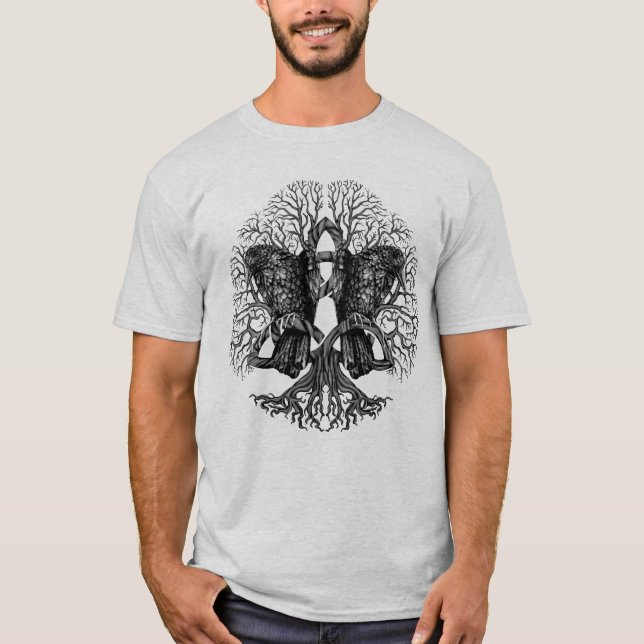 Livets träd - Yggdrasil med ravens T Shirt (Framsida)