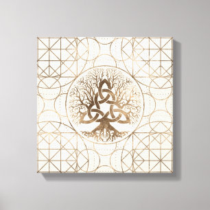 Livets träd - Yggdrasil med Triquetra pastellguld Canvastryck