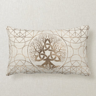 Livets träd - Yggdrasil med Triquetra pastellguld Lumbarkudde