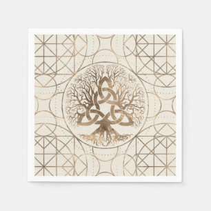 Livets träd - Yggdrasil med Triquetra pastellguld Pappersservett