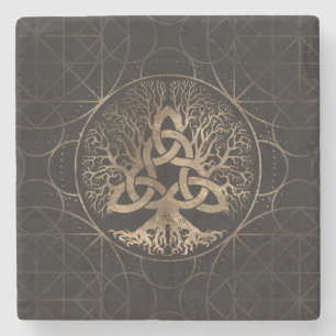 Livets träd - Yggdrasil med Triquetra Stenunderlägg