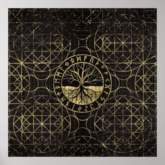 Livets träd-Yggdrasil och Runes Poster (Framsidan)