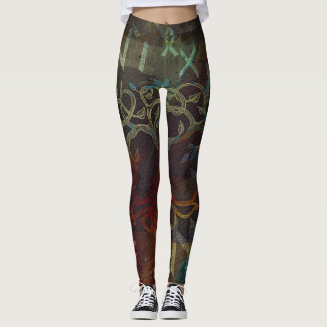 Livets träd - Yggdrasil - och runor Leggings (Framsida)