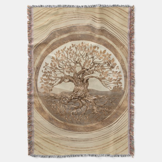 Livets träd-Yggdrasil Pastel Guld Filt (Framsidan Vertikal)