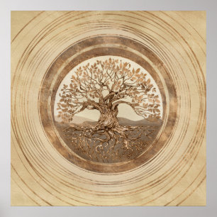 Livets träd-Yggdrasil Pastel Guld Poster