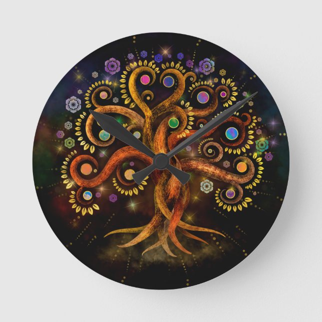 Livets träd - Yggdrasil - Rainbow Swirl Rund Klocka (Framsida)