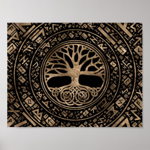 Livets träd-Yggdrasil Runic Mönster Poster