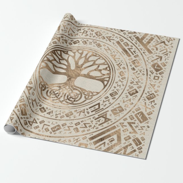 Livets träd-Yggdrasil Runic Mönster Presentpapper (Utrullad)