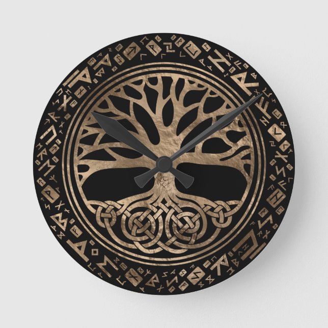 Livets träd-Yggdrasil Runic Mönster Rund Klocka (Framsida)