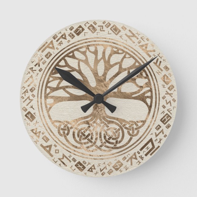 Livets träd-Yggdrasil Runic Mönster Rund Klocka (Framsida)
