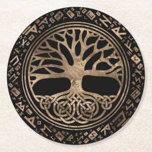 Livets träd-Yggdrasil Runic Mönster Underlägg Papper Rund