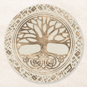Livets träd-Yggdrasil Runic Mönster Underlägg Papper Rund