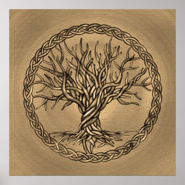 Livets träd-Yggdrasil-Sepia Canvas Poster (Framsidan)