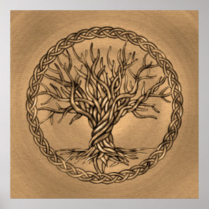 Livets träd - Yggdrasil - Sepiakanfas Poster