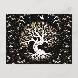 Livets träd - Yggdrasil - svart, vitt och guld Helg Vykort