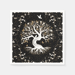 Livets träd - Yggdrasil - svart vitt och guld Pappersservett