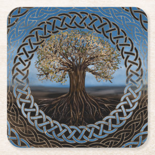Livets träd - Yggdrasil teckning Underlägg Papper Kvadrat