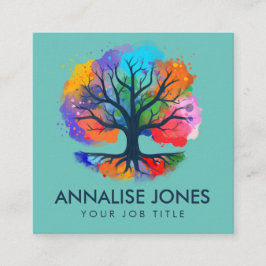 Livets träd - Yggdrasil - Vattenfärgen bläck Fyrkantigt Visitkort