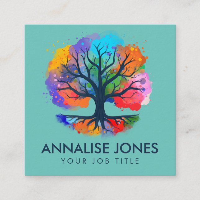 Livets träd - Yggdrasil - Vattenfärgen bläck Fyrkantigt Visitkort (Framsida)
