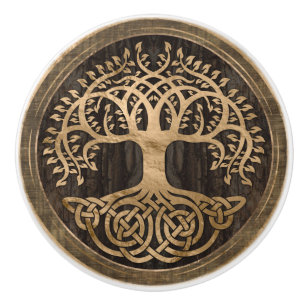 Livets träd-Yggdrasil-Wood Bark och Guld Knopp