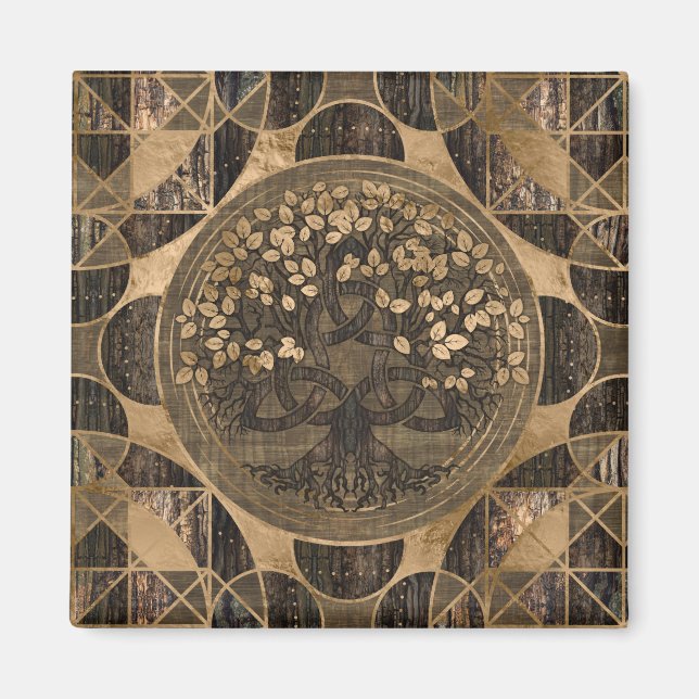 Livets träd-Yggdrasil-Wood Bark och Guld Magnet (Framsidan)