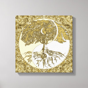 Livets träd Yin Yang Guld Mandala Canvastryck